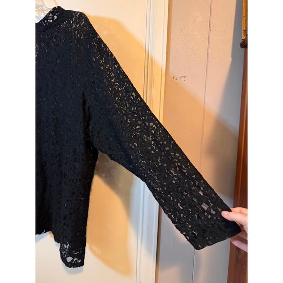 LANE BRYANT Blouse Top sz30/32 Sheer Black Lace Long Sleeve 2Button Keyhole Back - Picture 6 of 14